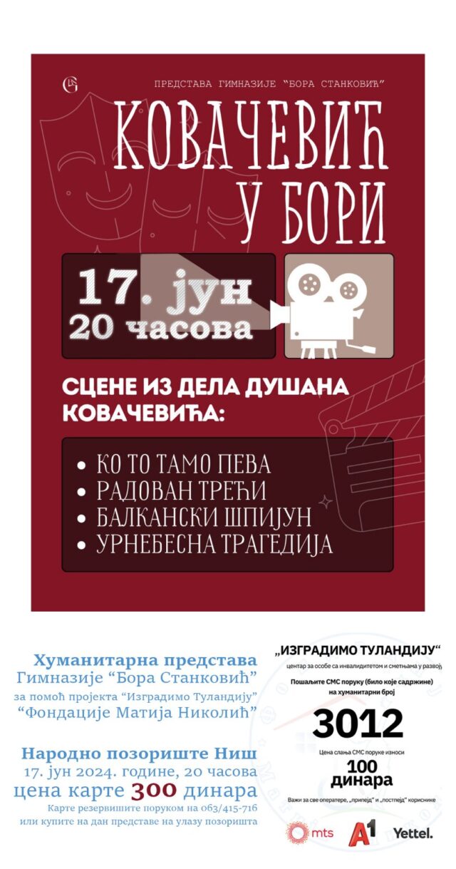 Učenici Gimnazije „Bora Stanković“ humanitarna predstavu u Narodnom pozorištu
