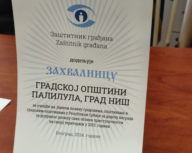 Palilula dobila priznanje za brigu o osobama sa invaliditetom