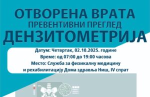 Pregledi gustine kostiju, bez zakazivanja i uputa, u četvrtak u Domu zdravlja Pregledi gustine kostiju