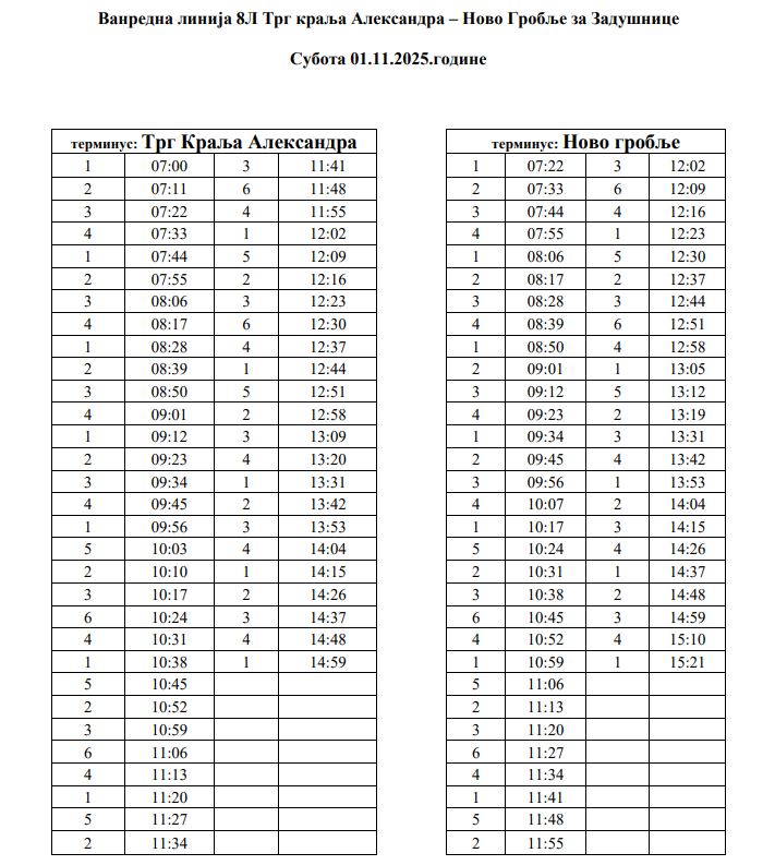 Vanredna linija subota Mitrovske zadušnice
