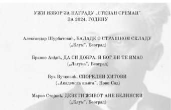 Objavljen uži izbor za Nagradu „Stevan Sremac” – četiri knjige u trci za prestižno priznanje Nagradu Stevan Sremac