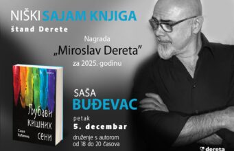 Niški pisac Saša Buđevac potpisuje nagrađeni roman „Ljubavi kišnih seni” na Sajmu knjiga Saša Buđevac