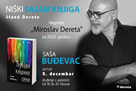 Niški pisac Saša Buđevac potpisuje nagrađeni roman „Ljubavi kišnih seni” na Sajmu knjiga Saša Buđevac