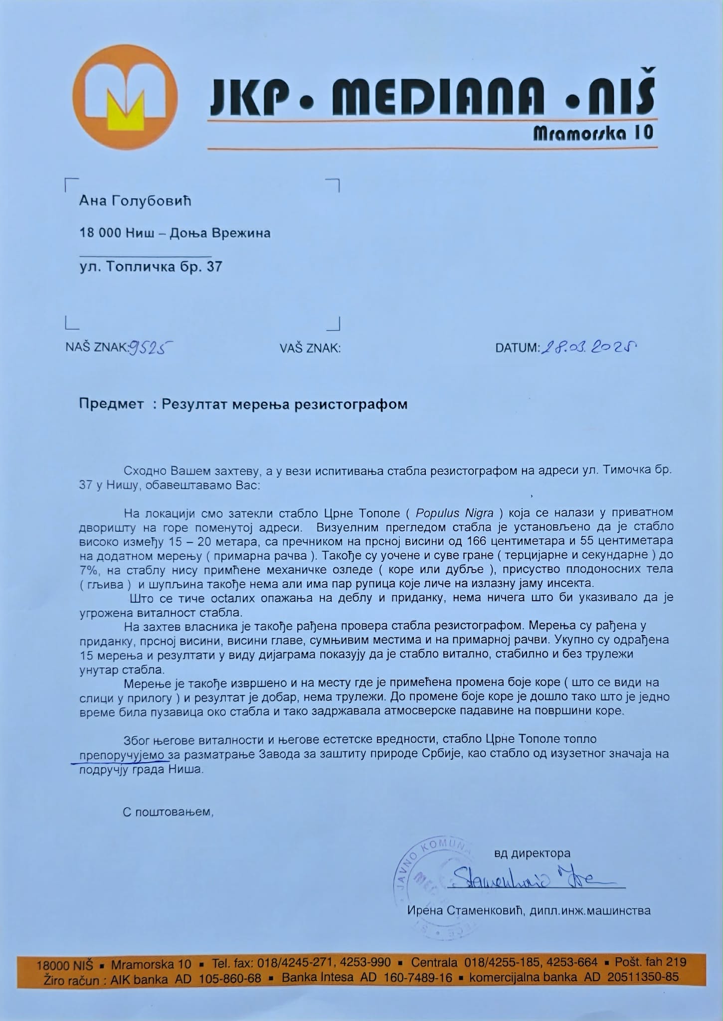 Nalaz JKP Mediana Niš