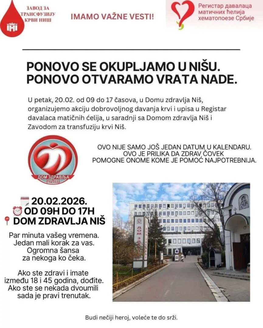 Upisa u Registar davalaca matičnih ćelija u Nišu Upisa u Registar davalaca matičnih ćelija u Nišu