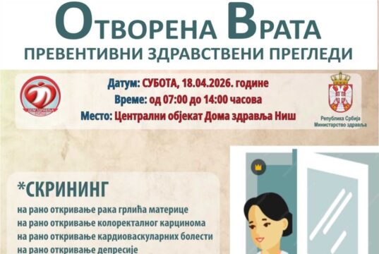 Besplatni preventivni pregledi u Domu zdravlja Niš i ove subote Besplatni preventivni pregledi u Domu zdravlja Niš