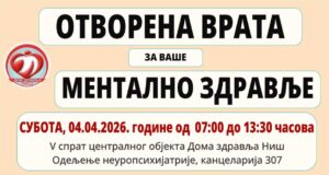 Dan otvorenih vrata za mentalno zdravlje u Domu zdravlja Niš Dan otvorenih vrata za mentalno zdravlje
