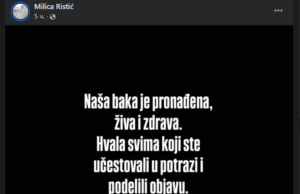 Nakon dva dana potrage pronađena 80-godišnja Stanimirka iz Niša