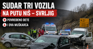 Sudar tri vozila na putu Niš – Svrljig. Povređeno dete i dva muškarca