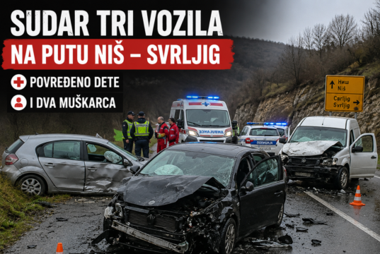 Sudar tri vozila na putu Niš – Svrljig. Povređeno dete i dva muškarca