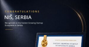 Niš dobitnik priznanja za najbrže rastući startap ekosistem u Srbiji za 2026. godinu Priznanje Fastest Growing Startup Ecosystem in Serbia