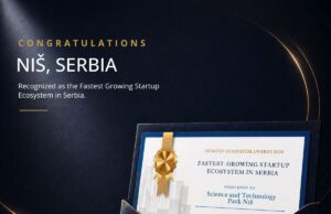 Niš dobitnik priznanja za najbrže rastući startap ekosistem u Srbiji za 2026. godinu Priznanje Fastest Growing Startup Ecosystem in Serbia