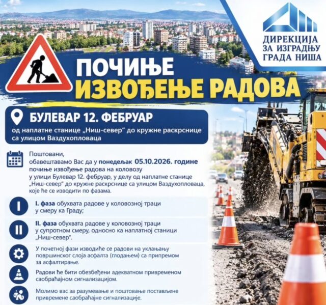 Radovi na kolovozu u Bulevaru 12. februar Radovi na kolovozu u Bulevaru 12. februar